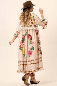Yacamim D3 Beige Printed Dress with Front Slit