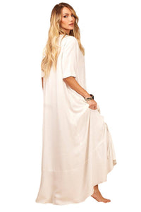 Yacamim Off-White Long Dress with Short Sleeves