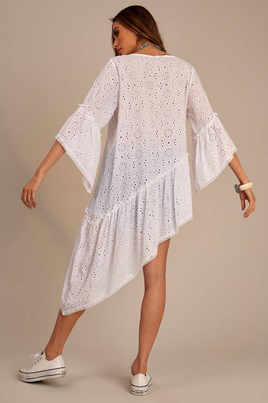 Yacamim White Broderie Anglaise Tunic with Transversal Cut-out