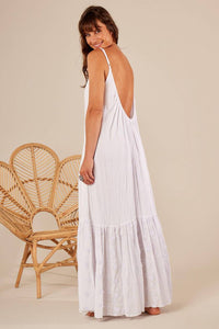Yacamim White Embroidered Ruffle Flowy Long Dress C1