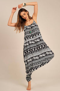 Yacamim O6 Black Printed Sarouel Jumpsuit with Straps