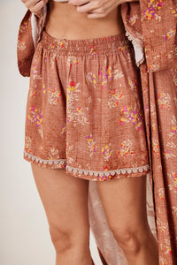 Yacamim Women's Light Brown Printed Crop Top and Shorts Set A9