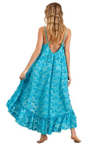 Yacamim C27 Blue Embroidered Flower Broderie Mullet Dress
