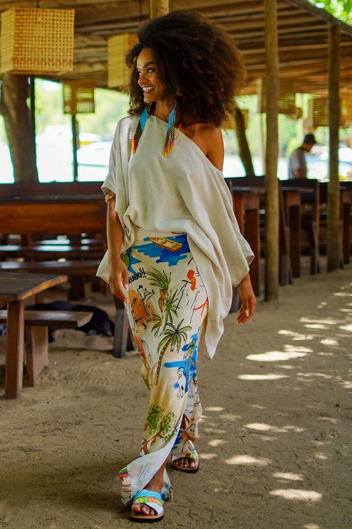 Wide Boat Neck Beige Bat Sleeve Top Bahêa Yacamim R1 Collection