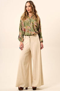 Yacamim G5 Beige Viscose Linen Palazzo Pants