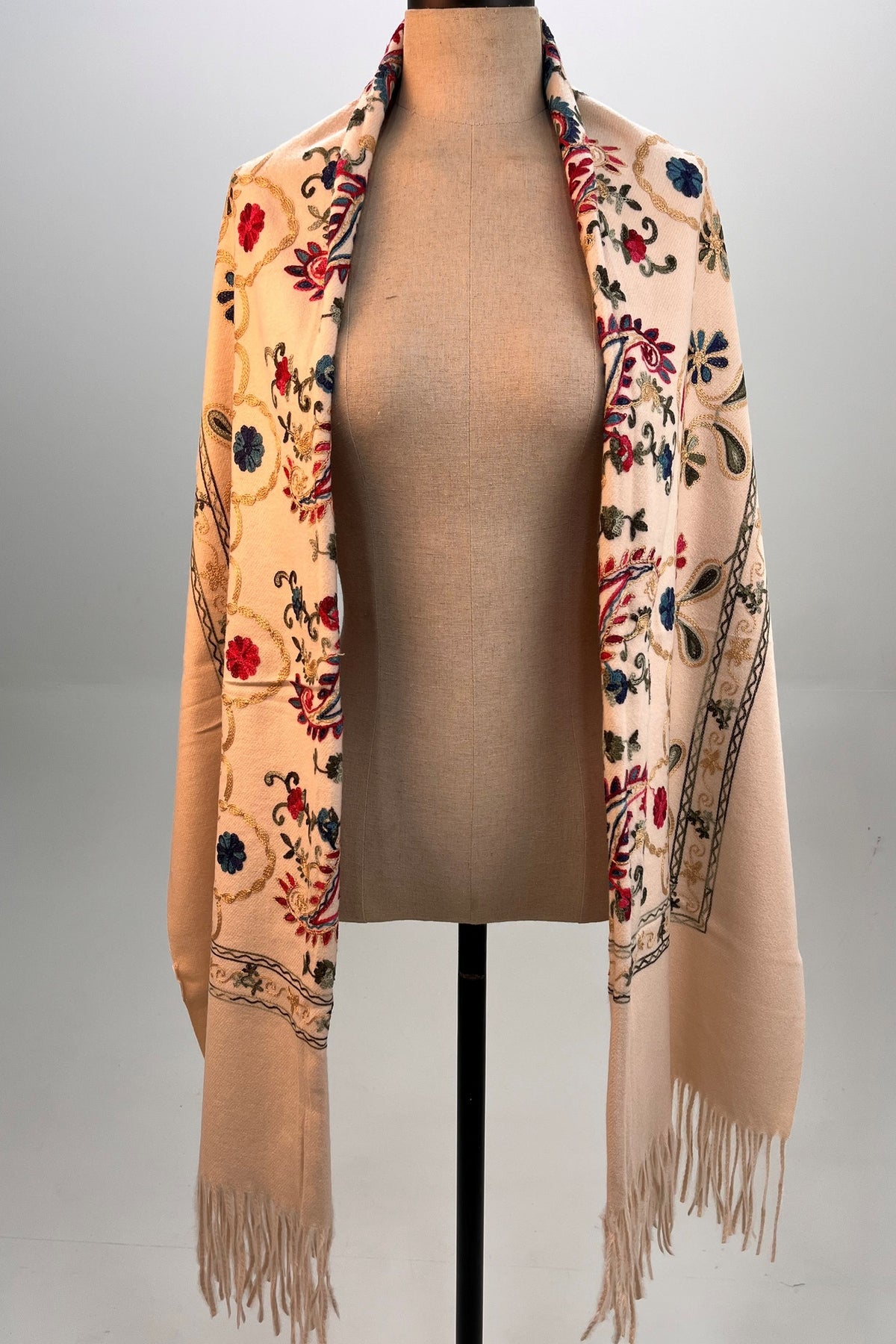 Yacamim Embroidered Beige Cashmere Scarf #326