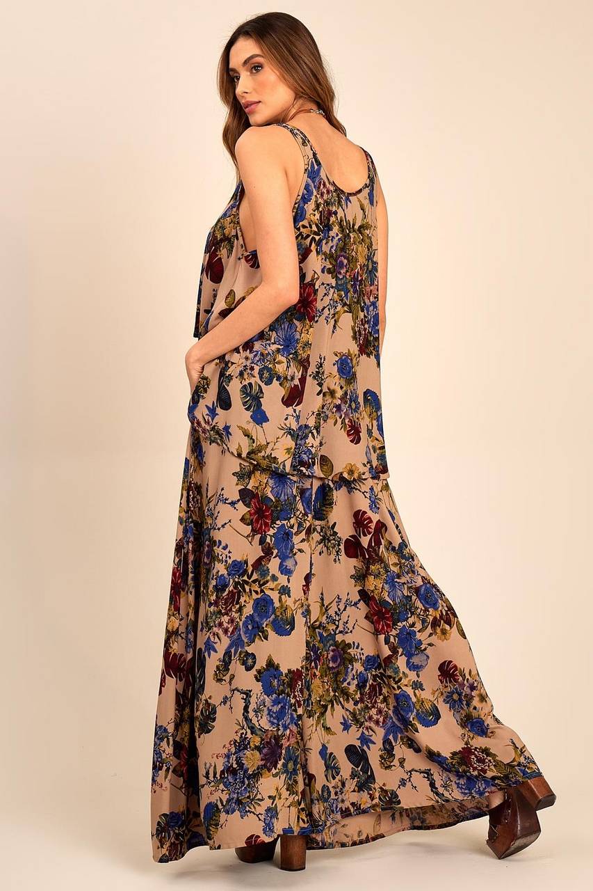 Yacamim Light Brown Printed Flared Wide-Leg Pants