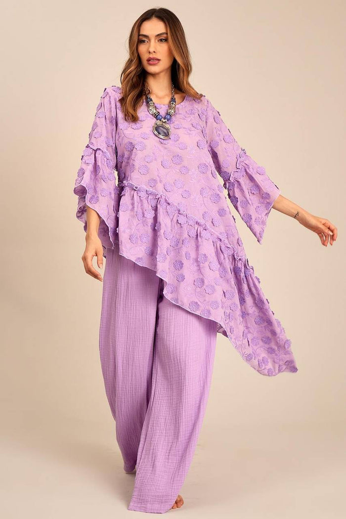 Lilac Wide-Leg Trousers with Pockets Yacamim H5