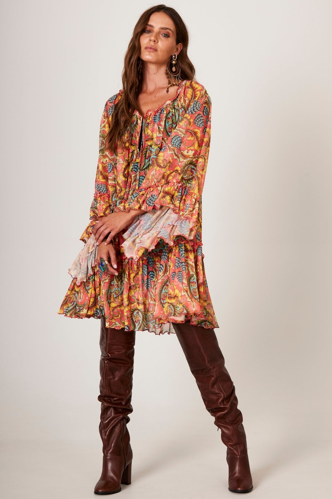 Short Cashmere Salmon Off-the-Shoulder Tulle Dress Yacamim D24