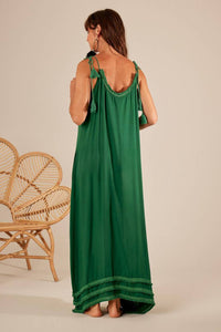 Yacamim Forest Green Strappy Ruffle Long Dress