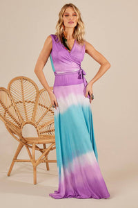 Yacamim A37 Lilac and Blue Digital Tie-Dye Basic Long Skirt