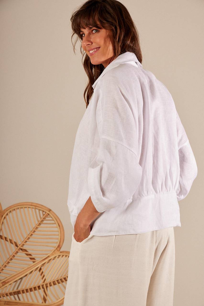 Yacamim White Cambray 100% Linen Pointed Shirt