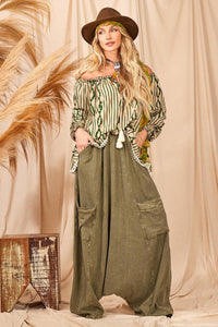 Yacamim H10 Stonewashed Green Harem Pants with Pockets