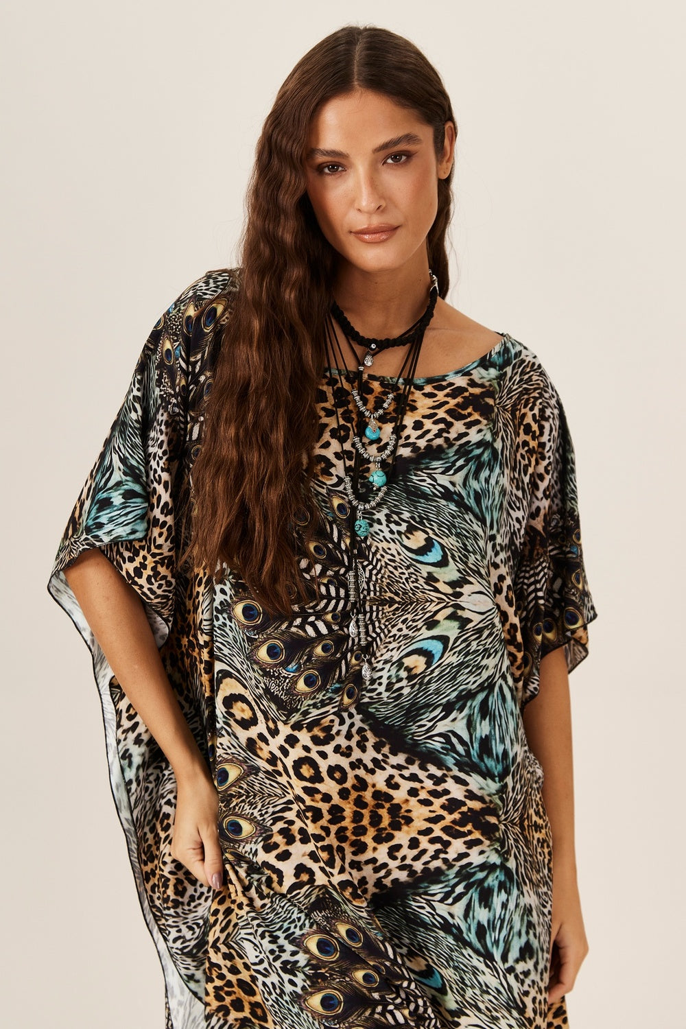 Kaftan Loose Peacock Animal Print Yacamim I8