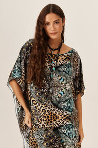 Kaftan Loose Peacock Animal Print Yacamim I8