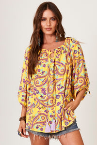 Yacamim Yellow Wide Cashmere Print Blouse B4