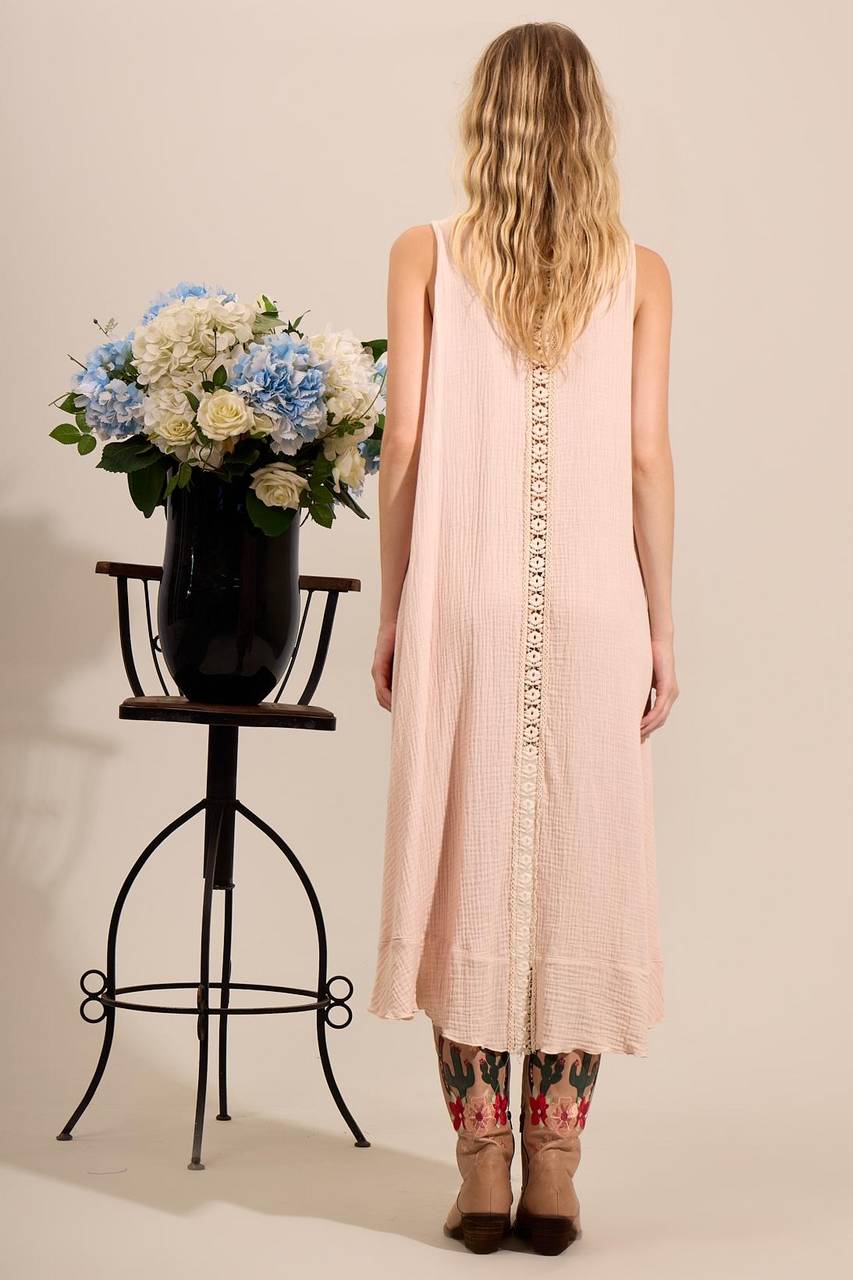 Yacamim Women's Beige Guipure Lace Mullet Tank Dress C12