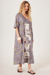Yacamim E25 Gray Midi T-Shirt Dress with Love Print