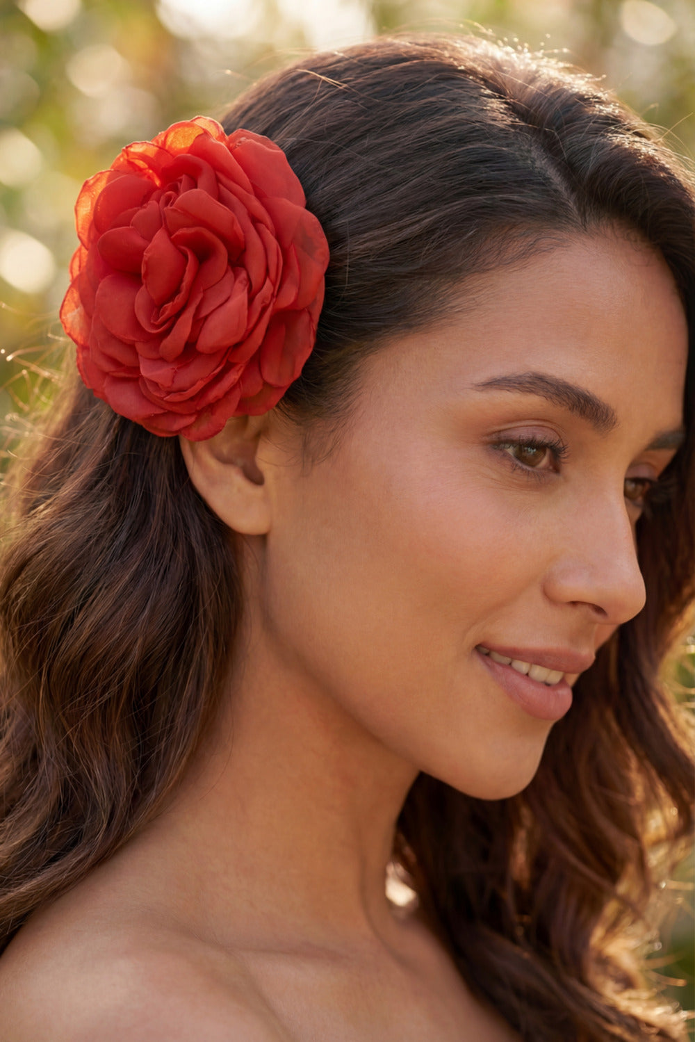 Yacamim #858 Blood Red Tulle Flower Hair Clip
