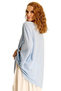 Yacamim Light Blue Loose-Fitting Tunic with Long Sleeves