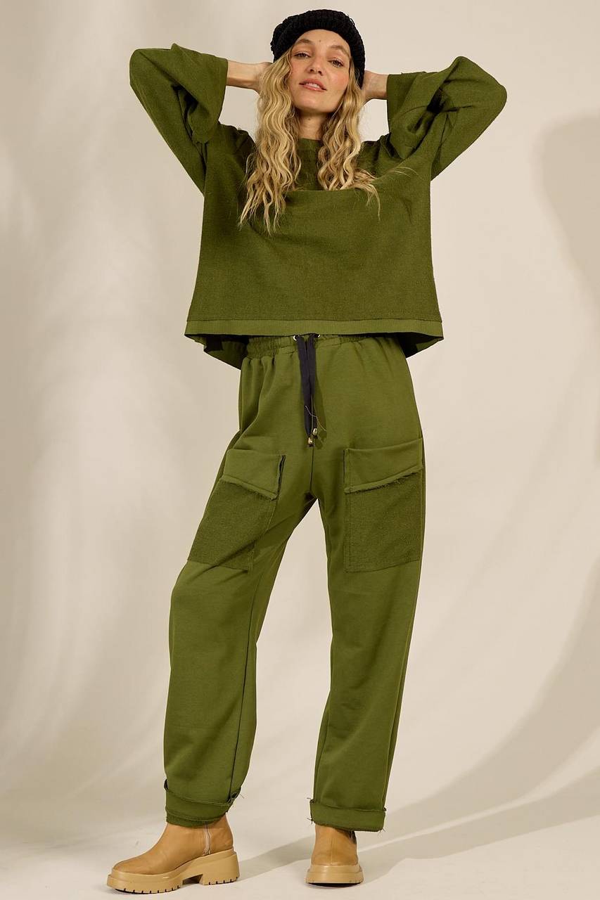 Yacamim Green Sweatpants with Front Pockets A29
