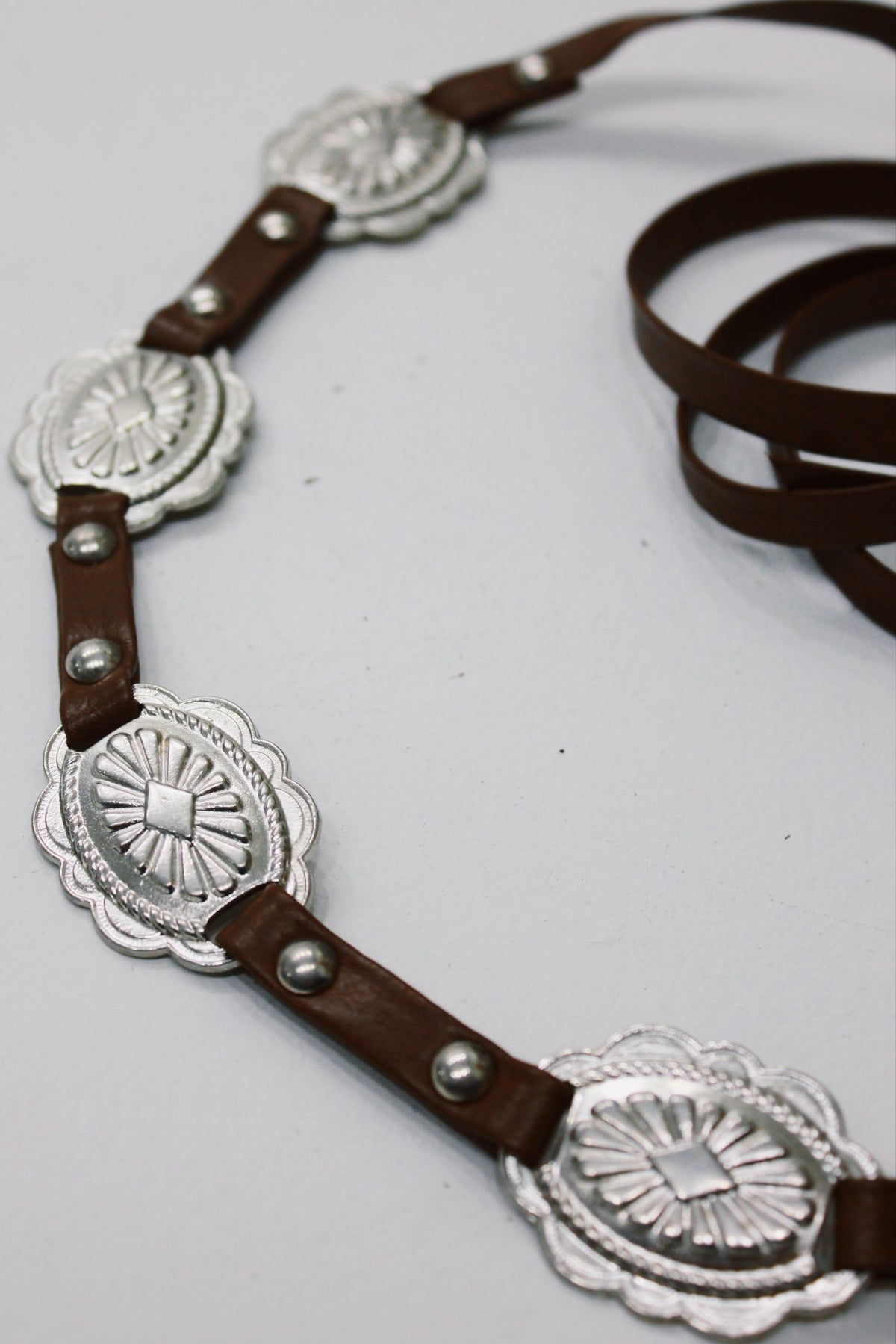 Yacamim #676 Brown Faux Leather Tie Belt with Thin Strap and Metal Hardware