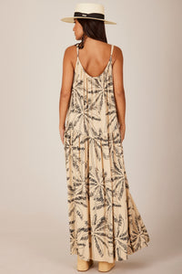 Yacamim D18 Beige Printed Linen Long Dress