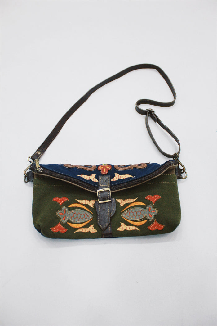 Handmade Green and Blue Canvas Waist Bag Yacamim #527