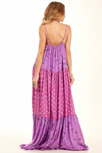 Yacamim Purple Patchwork Long Dress with Adjustable Straps