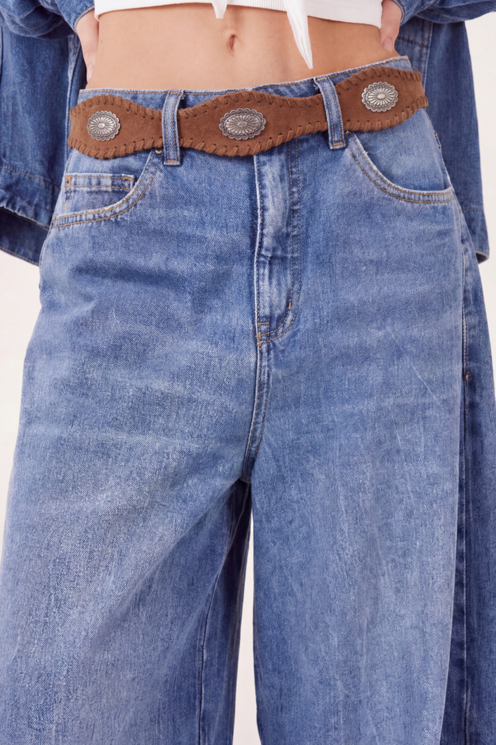 Yacamim Brown Leather Belt with Metallic Buckle #978