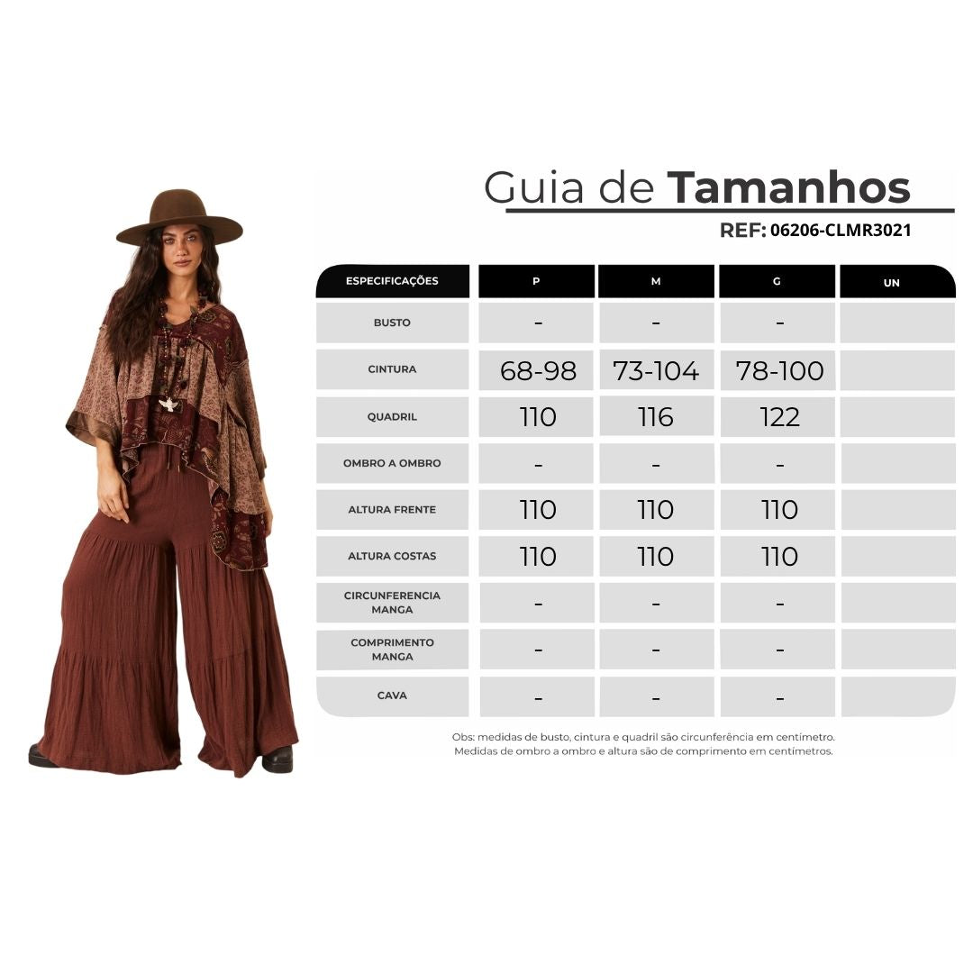 Calça Pantalona 100% Algodão Gaze Marrakesh Marrom Yacamim G3