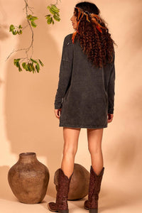 Yacamim Garment-Dyed Graphite Blouse with Slits