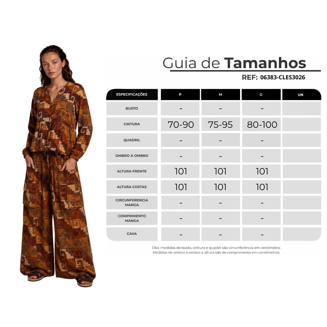 Calça Saruel Lurex Marrom Estampada Coleção Peru Yacamim K14