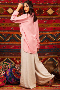 Yacamim Mélange Beige High-Waisted Palazzo Pants