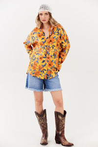 Yacamim A25 Orange Loose Fit Printed Shirt