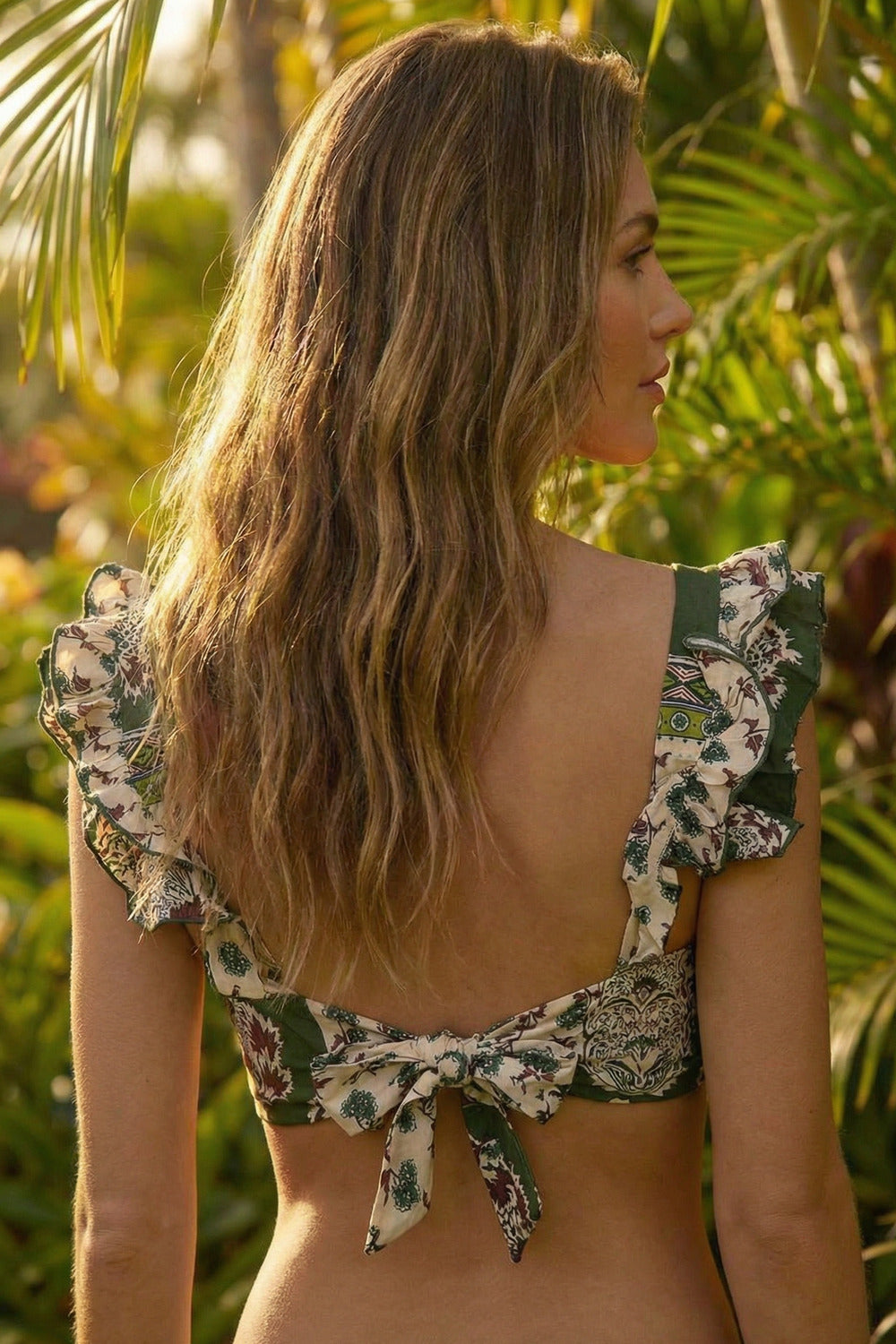 Yacamim B20 Green Printed Cropped Top with Wide Straps