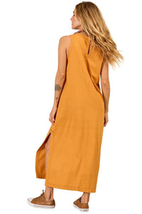 Yacamim E23 Mustard Linen Tank Midi Dress