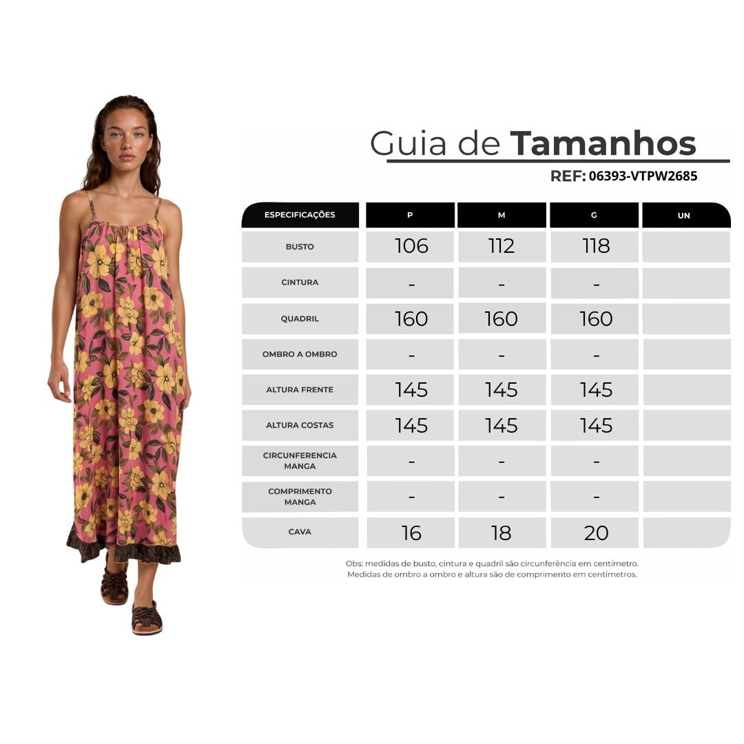 Vestido Midi Amplo Alças Reguláveis Goiaba Floral Patchwork Yacamim C16