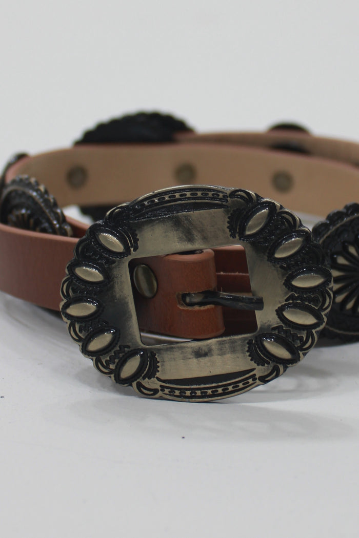 Yacamim Tan Leather Belt with Antique Gold Buckle #669