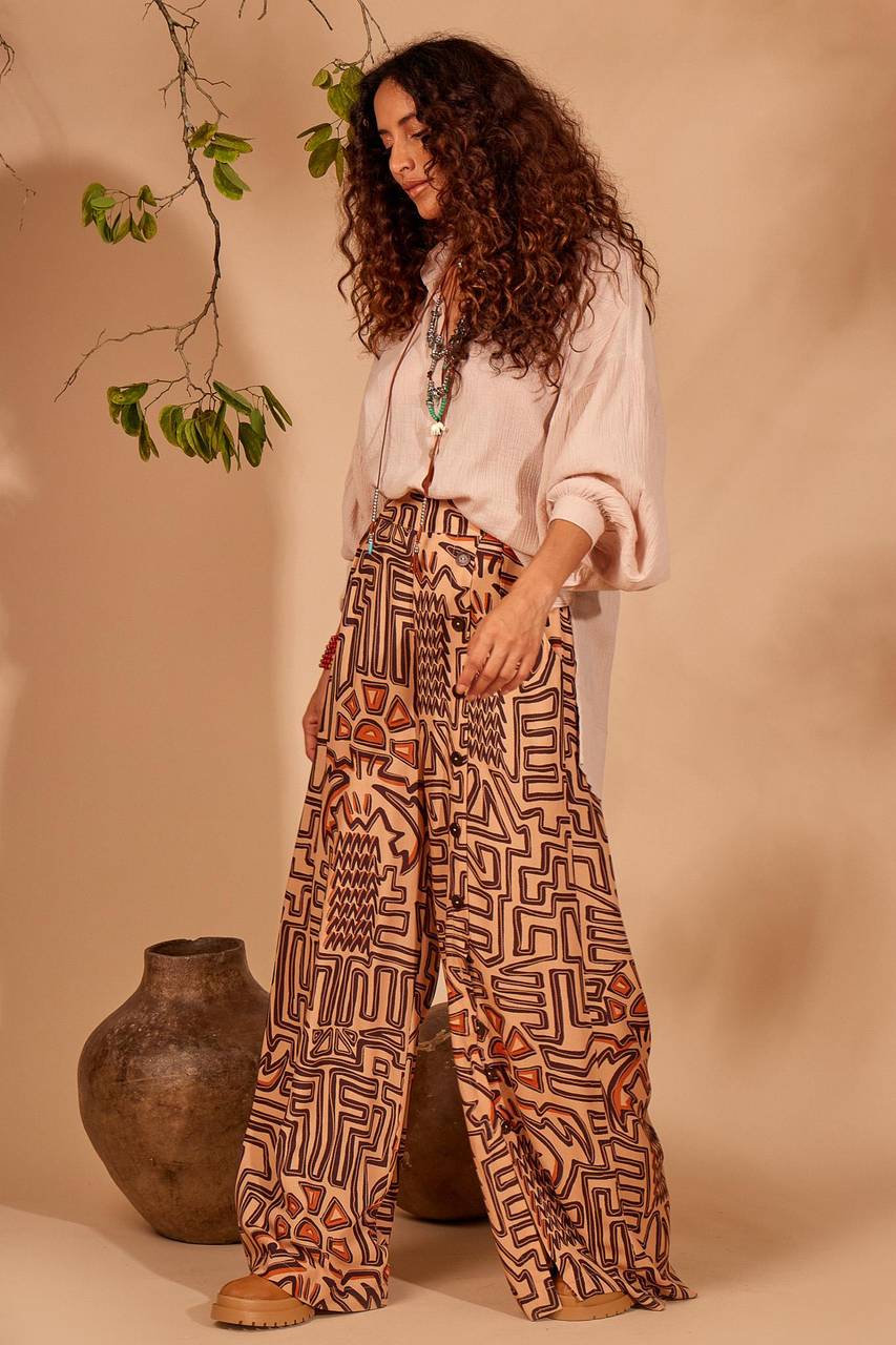 Yacamim Printed Beige Palazzo Pants
