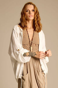 Yacamim White Hooded Shirt With Tunnel Hem