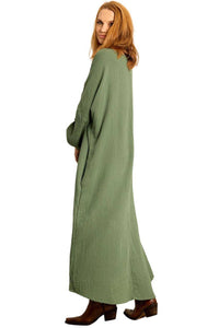 Long Dress with Long Sleeves and Pockets Moss Green Yacamim D26