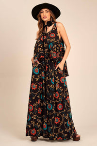 Yacamim Flared Pant Trousers in Black Print<br />