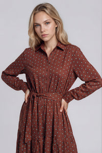 Vestido Longo Com Faixa Para Amarrar Na Cintura Marrom De Poá Yacamim D20