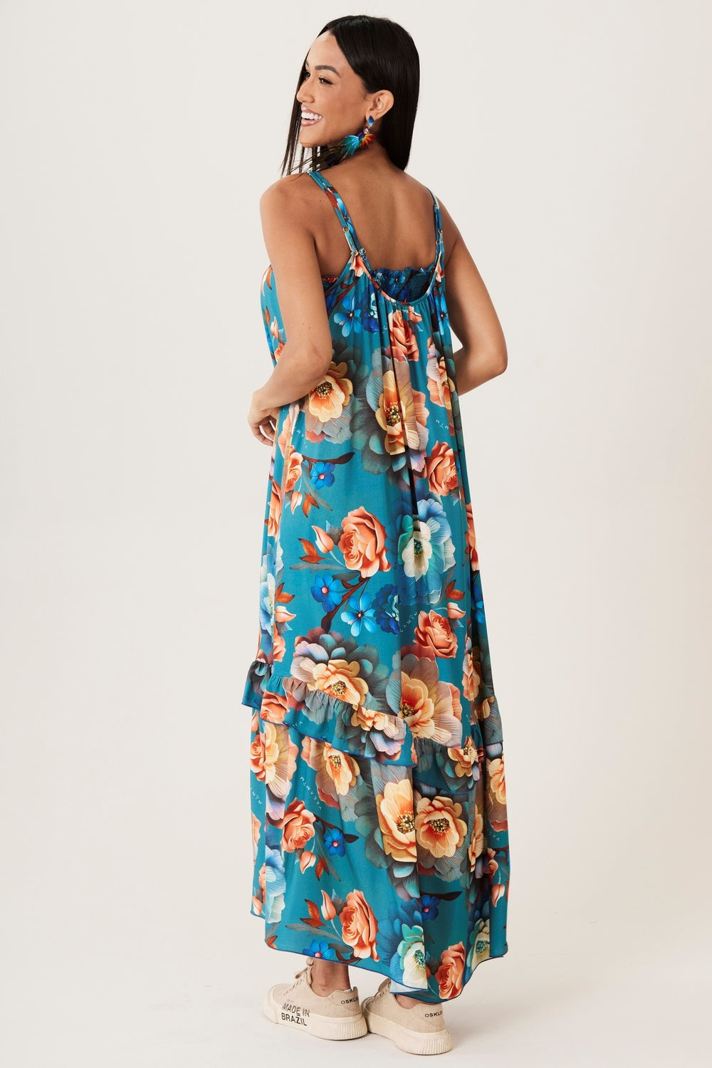 Long Dress with Turquoise Printed Top Yacamim D29