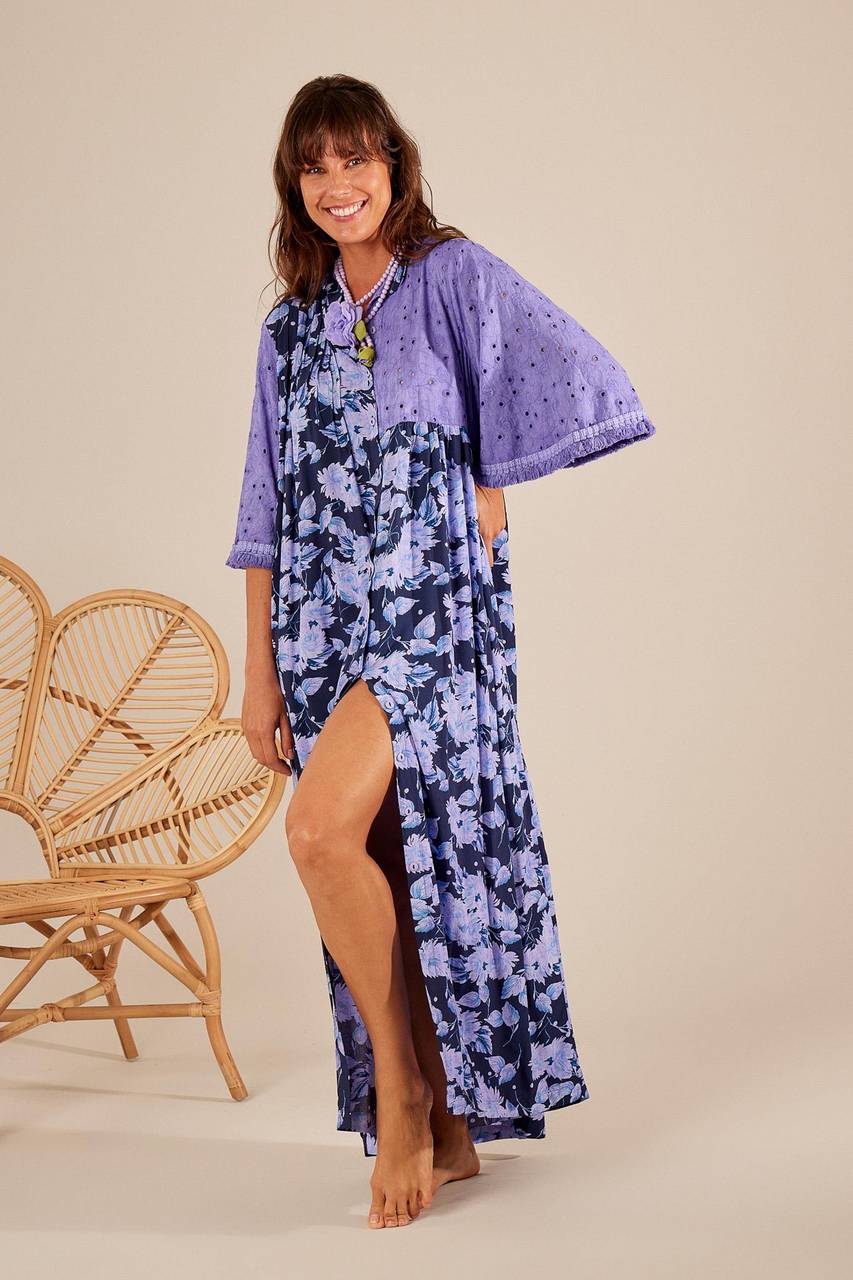 Yacamim Lilac 3/4 Sleeve Button-Down Long Shirt