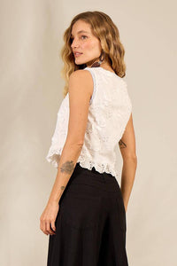 Yacamim A6 White Ruffle Broderie Vest