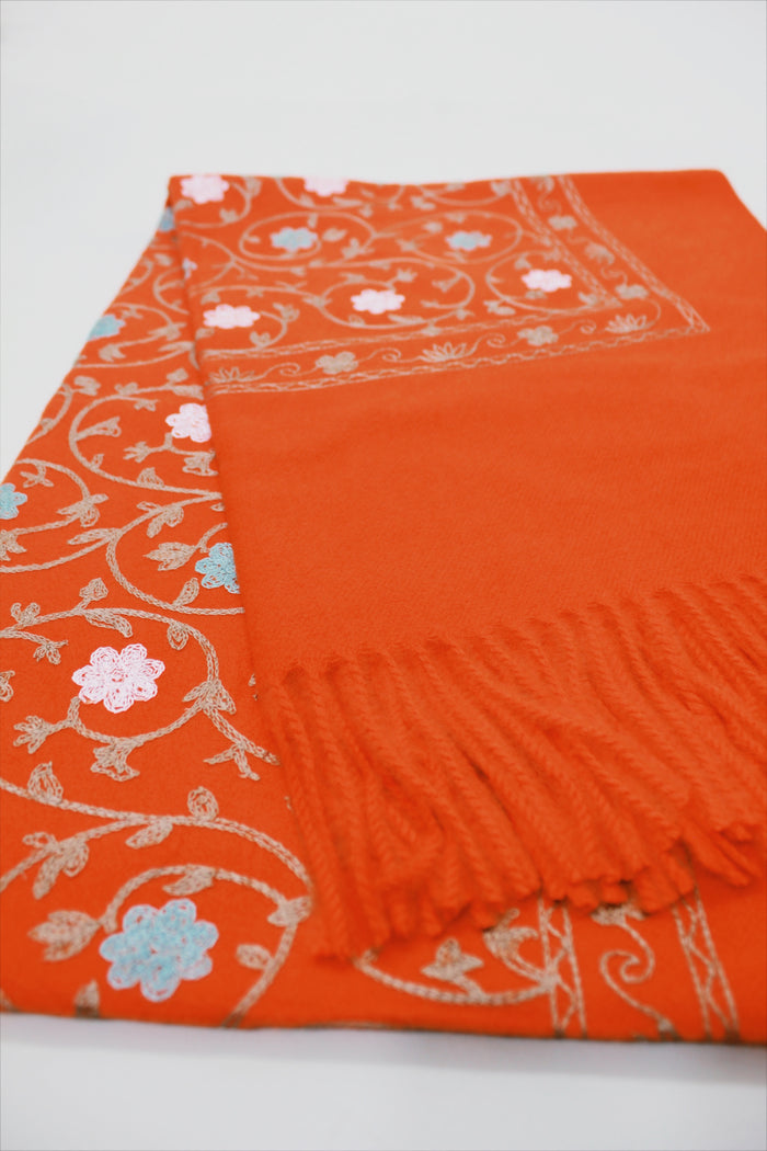 Orange Embroidered Cashmere Scarf Yacamim #719