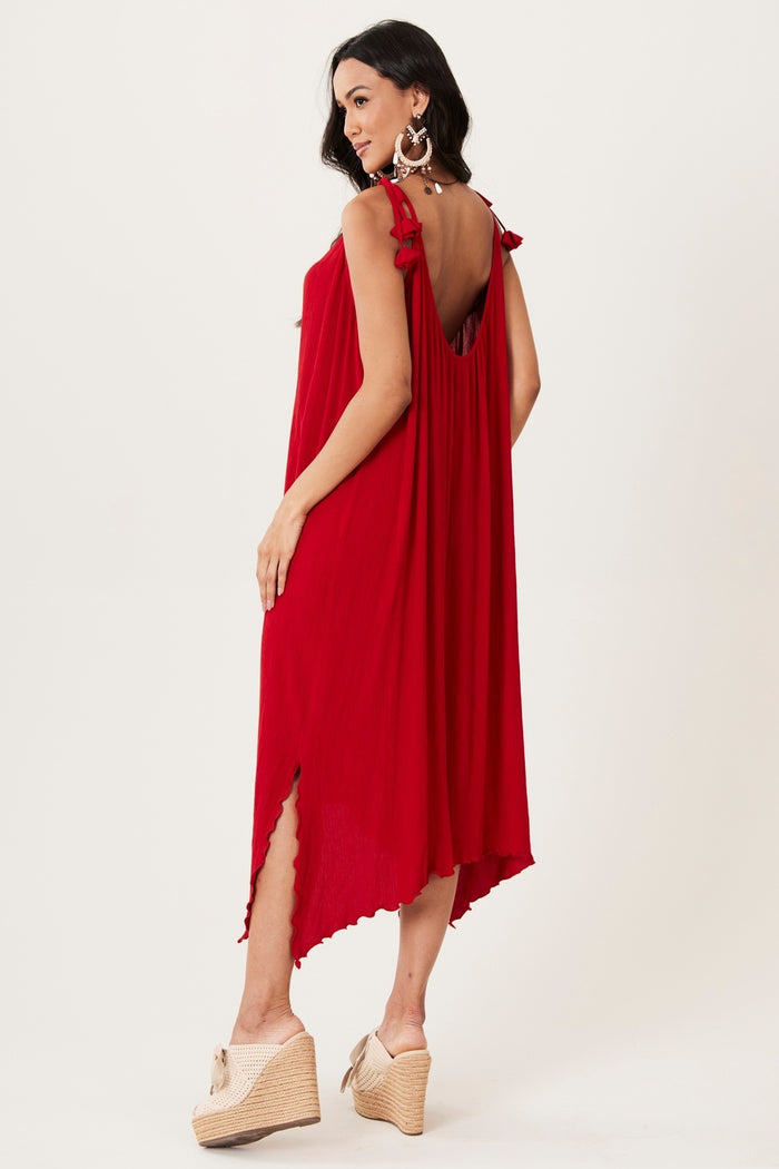 Yacamim Red Tie-Strap Midi Dress C20