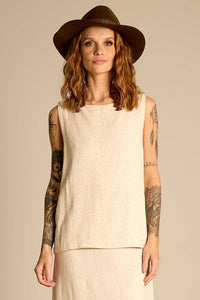 Yacamim Classic Beige Linen Tank Top